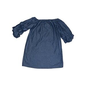 LIGHT denim puffed layered sleeve off the shoulder dress. Small. NWT.